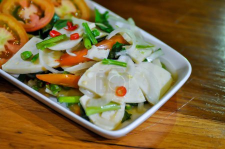 sausage salad, spicy salad or Thai spicy salad or Thai sausage salad for serve