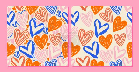 Illustration for 2 seamless patterns with hearts. The design is perfect as a gift wrap for those you love. - Royalty Free Image
