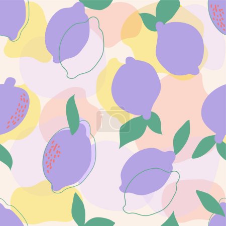 Photo for Seamless pattern. Hand drawn purple lemons on a pastel background. Design for paper, cover, fabric, interior dcor and more - Royalty Free Image