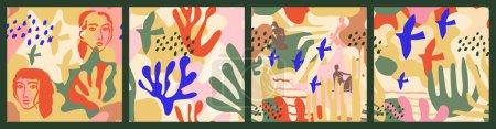 Foto de Matisse-inspired abstract seamless vector pattern with hand-drawn abstract shapes of flowers, people, birds. Perfect for fashion design, wrapping, wallpaper and more - Imagen libre de derechos