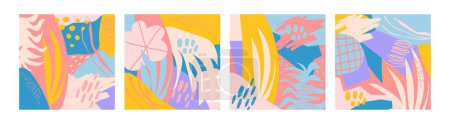 Ilustración de Conjunto de collages vectoriales modernos con formas orgánicas dibujadas a mano, texturas y elementos gráficos. Diseño moderno de moda perfecto para impresión, redes sociales, banners, invitaciones, diseño de marca, cubiertas - Imagen libre de derechos