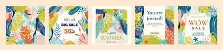 Illustration for Set of sale banner design template in summer colors. Backgrounds for social networks. Vector illustration. - Royalty Free Image