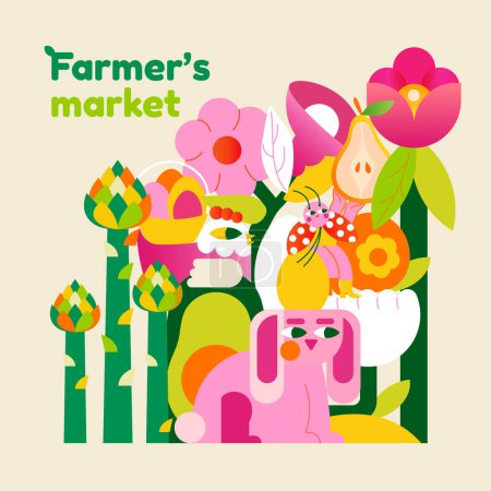 Illustration for Illustration for a farmers market, harvest festival orfood fair. Suitable as a banner, advertisement or signboard . This design will definitely make your project stand out. - Royalty Free Image