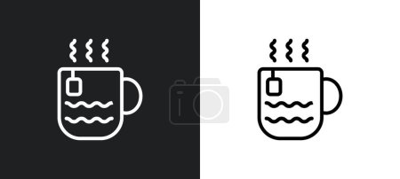 Ilustración de Icono de contorno de té caliente en colores blanco y negro. té caliente icono de vector plano de la colección de invierno para la web, aplicaciones móviles y ui. - Imagen libre de derechos