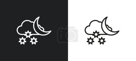 Illustration for Cloudy night outline icon in white and black colors. cloudy night flat vector icon from weather collection for web, mobile apps and ui. - Royalty Free Image