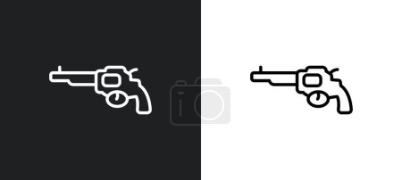 Téléchargez les illustrations : Icône de contour des revolvers en blanc et noir. revolvers plat vecteur icône de la collection d'armes pour le web, applications mobiles et ui. - en licence libre de droit