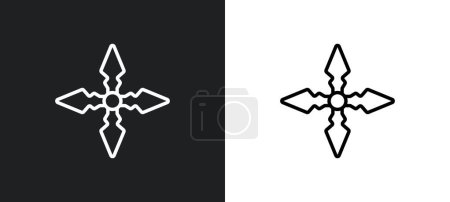 Téléchargez les illustrations : Icône de contour japonais shuriken en blanc et noir. japonais shuriken plat vecteur icône de la collection d'armes pour le web, applications mobiles et ui. - en licence libre de droit