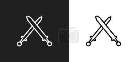 Téléchargez les illustrations : 2 icônes de contour katanas en blanc et noir. 2 katanas icône vectorielle plat de la collection d'armes pour le web, applications mobiles et ui. - en licence libre de droit