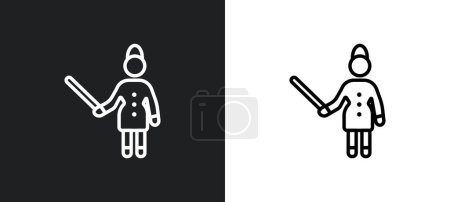 Ilustración de Mujer enseñando icono de contorno en colores blanco y negro. mujer que enseña icono de vector plano de la colección de usuarios para la web, aplicaciones móviles y ui. - Imagen libre de derechos