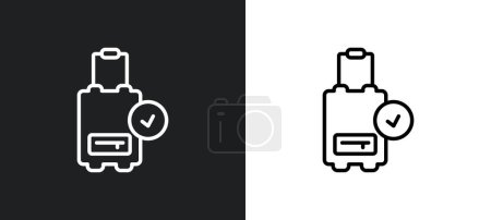 Ilustración de Maleta con icono de contorno de verificación en colores blanco y negro. maleta con icono de vectores planos de verificación de última colección de glifos para web, aplicaciones móviles y ui. - Imagen libre de derechos