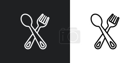 Illustration for Knife and spoon crossed outline icon in white and black colors. knife and spoon crossed flat vector icon from ultimate glyphicons collection for web, mobile apps ui. - Royalty Free Image