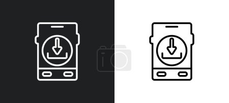 Illustration for Smartphone and download arrow outline icon in white and black colors. smartphone and download arrow flat vector icon from ultimate glyphicons collection for web, mobile apps ui. - Royalty Free Image