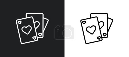 Illustration for Three cards outline icon in white and black colors. three cards flat vector icon from ultimate glyphicons collection for web, mobile apps and ui. - Royalty Free Image