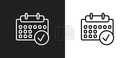 Illustration for Calendar checked outline icon in white and black colors. calendar checked flat vector icon from ultimate glyphicons collection for web, mobile apps and ui. - Royalty Free Image