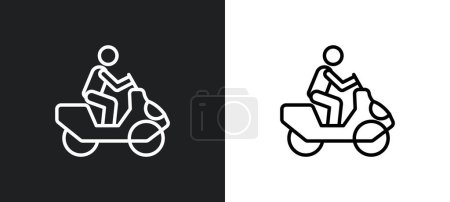 homme sur moto icône contour en blanc et noir couleurs. homme sur moto icône vectorielle plate de la collection ultime glyphicons pour le web, applications mobiles et ui.