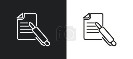 Téléchargez les illustrations : Stylo écrivant une icône de contour de ligne en blanc et en noir. stylo écriture d'une ligne icône vectorielle plat de la collection d'interface utilisateur pour le web, applications mobiles et ui. - en licence libre de droit