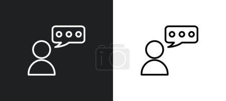 Illustration for User with speech bubble outline icon in white and black colors. user with speech bubble flat vector icon from user interface collection for web, mobile apps and ui. - Royalty Free Image