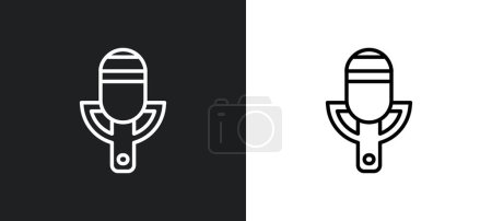 Téléchargez les illustrations : Enregistrer l'icône de contour du bouton vocal en blanc et en noir. enregistrer icône vectorielle plat bouton vocal de la collection d'interface utilisateur pour le web, applications mobiles et ui. - en licence libre de droit