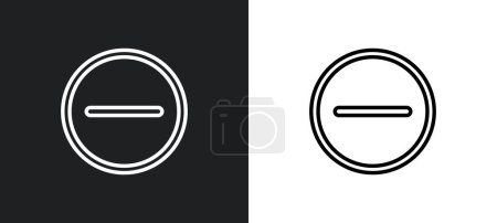 Illustration for Rounded delete button with minus outline icon in white and black colors. rounded delete button with minus flat vector icon from user interface collection for web, mobile apps and ui. - Royalty Free Image