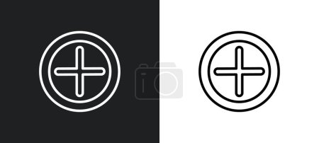 Illustration for Round add button outline icon in white and black colors. round add button flat vector icon from user interface collection for web, mobile apps and ui. - Royalty Free Image