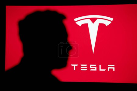 Téléchargez les photos : New York, États-Unis, 2. OCTOBRE 2022 : Elon Musk PDG et architecte produit de Tesla, Inc. Portait sur fond rouge - en image libre de droit