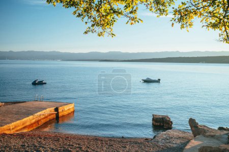 Photo for Beautiful Summer Vacation Photo. Summer Time in Croatia. Morning photo, warm soft orange morning light. Edit space - Royalty Free Image