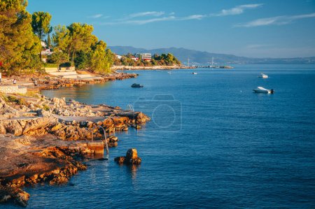 Photo for Beautiful Summer Vacation Photo. Summer Time in Croatia. Morning photo, warm soft orange morning light. Edit space - Royalty Free Image