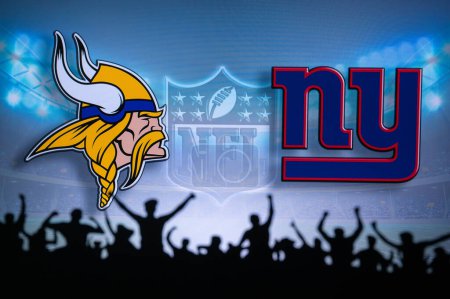 Téléchargez les photos : MINNESOTA, USA, JANUARY 10, 2023: New York Giants vs. Minnesota Vikings. NFL Wild Card Round 2023, Silhouette of fans supporting the team and cheering for the players during the game. - en image libre de droit