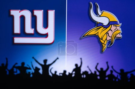 Photo for MINNESOTA, USA, JANUARY 10, 2023: New York Giants vs. Minnesota Vikings. NFL Wild Card Round 2023, Silhouette of fans supporting the team and cheering for the players during the game. - Royalty Free Image
