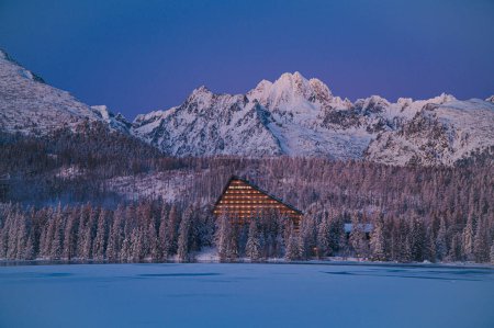 Photo for The serenity of Strbske Pleso in High Tatras on a winter evening, before nightfall - Royalty Free Image