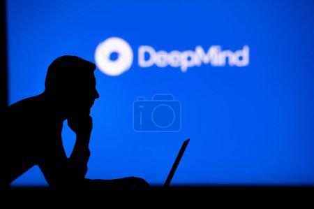 Photo for JAPAN, TOKYO. JANUARY 30, 2023: DeepMind from Google. Surfing the Web with Ease: Man Uses Cutting-Edge App for Seamless Online Experience - Royalty Free Image