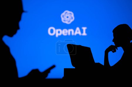 Photo for INDIA, NEW DELHI. JANUARY 30, 2023: Open AI. Silhouette of Success: A Woman on the Cutting Edge of Technology - Royalty Free Image