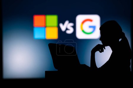 Photo for UK, LONDON. JANUARY 30, 2023: Microsoft vs Google. Breaking Barriers: A Woman on the Rise in the Tech World - Royalty Free Image