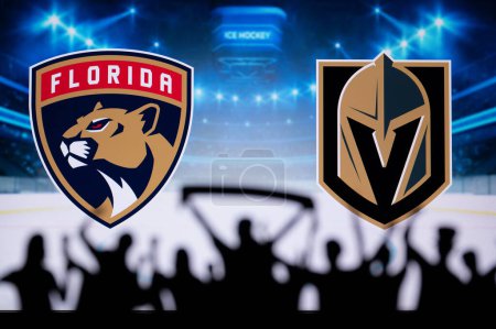 Foto de FLORIDA, EE.UU., 31 de mayo de 2023: NHL Stanley Cup Finals. Florida Panthers vs. Vegas Golden Knights, Silhouette of Fans que animan a los equipos de la NHL en la arena del hockey - Imagen libre de derechos