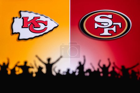 Photo for LAS VEGAS, NEVADA, USA, JANUARY 29, 2024: Fans and Crowd at Allegiant Stadium watching Super Bowl LVIII, the 58th Super Bowl, Kansas City Chiefs vs. The San Francisco 49ers, NFL Finals - Royalty Free Image