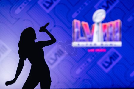 Photo for LAS VEGAS, NEVADA, USA, JANUARY 29, 2024: Taylor Swift Silhouette at Super Bowl LVIII, Kansas City Chiefs vs. The San Francisco 49ers at Allegiant Stadium - Royalty Free Image