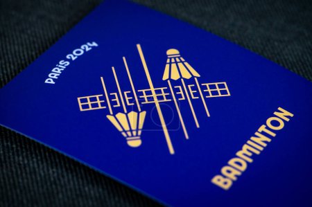 Photo for PARIS, FRANCE, MARCH 26, 2024: Badminton pictogram for paris 2024 summer olympics. Official icon of sport at olympics game in Paris 24 - Royalty Free Image