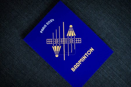 Photo for PARIS, FRANCE, MARCH 26, 2024: Badminton pictogram for paris 2024 summer olympics. Official icon of sport at olympics game in Paris 24 - Royalty Free Image