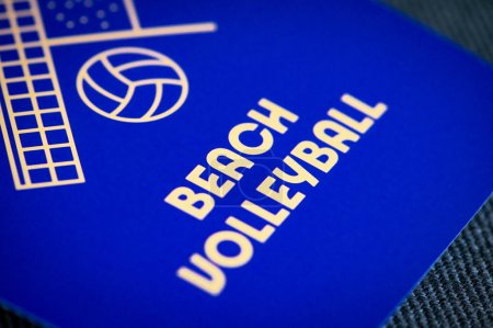 Photo for PARIS, FRANCE, MARCH 26, 2024: Beach volleyball pictogram for paris 2024 summer olympics. Official icon of sport at olympics game in Paris 24 - Royalty Free Image