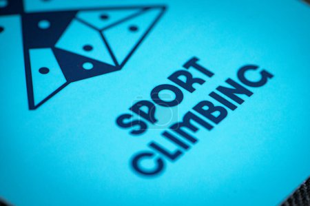 Photo for PARIS, FRANCE, MARCH 26, 2024: Sport climbing pictogram for paris 2024 summer olympics. Official icon of sport at olympics game in Paris 24 - Royalty Free Image