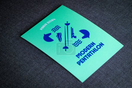 Photo for PARIS, FRANCE, MARCH 26, 2024: Modern pentathlon pictogram for paris 2024 summer olympics. Official icon of sport at olympics game in Paris 24 - Royalty Free Image