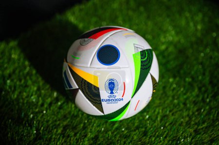 Foto de DORTMUND, GERMANY, APRIL 17, 2024: The Official Adidas Fussballliebe Ball for Euro 2024 European tournament in Germany - Imagen libre de derechos