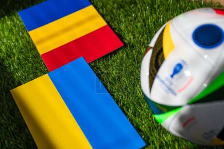 Photo for HAMBURG, GERMANY, APRIL 17, 2024, Austria vs France, Euro 2024 Group D football match at Dsseldorf Arena, Dsseldorf, 17 June 2024, official ball on green grass - Royalty Free Image