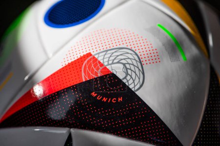 Photo for MUNICH, GERMANY, APRIL 17, 2024: Munich football stadium small detail at official ball of Euro 2024 called Fussballliebe made by Adidas. Venue of football tournament Euro 2024 in Germany - Royalty Free Image