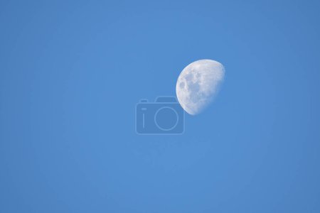 Gibbous menguante en el cielo, una vista desde el suelo a un disco lunar iluminado con numerosos cráteres en la superficie.