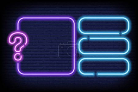 Illustration for Neon quiz game template. Four options answers for knowledge exam in school, tv show. Vector Illustration 10 eps. - Royalty Free Image