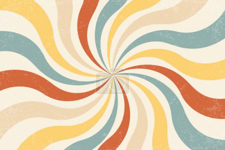 Illustration for Retro sun burst vintage background. Swirl wallpaper with grunge. Spiral rays circus illustration for banner, poster, frame and backdrop. Vector twisted design. - Royalty Free Image
