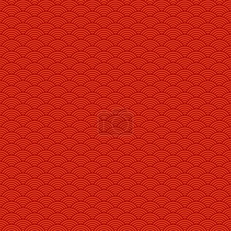 Illustration for Chinese style seamless pattern on red background. Traditional oriental wavy ornament. Vector. - Royalty Free Image