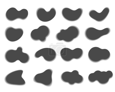 Téléchargez les illustrations : Organic abstract blurry shapes. Liquid organic blobs. Random black simple ink drops. Fluid vector elements set isolated on white background. - en licence libre de droit