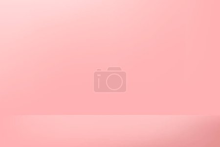 Illustration for Pink background. Empty studio room for product display. Floor, table and wall space. Pastel color gradient backdrop. Perspective platform for presentation. Vector illustration - Royalty Free Image